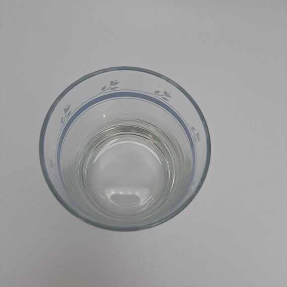 Vintage Clear Drinking Glass With Blue Floral Trim - Picture 6 of 9